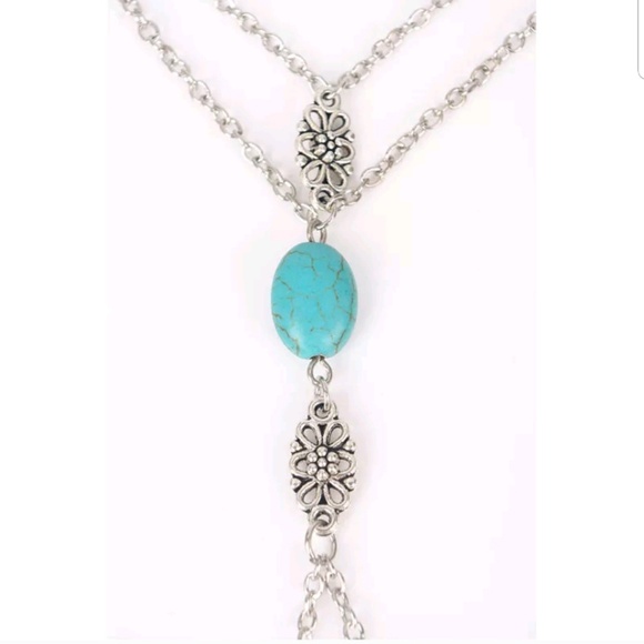 Boho silver + turquoise barefoot sandal anklet - Picture 4 of 4